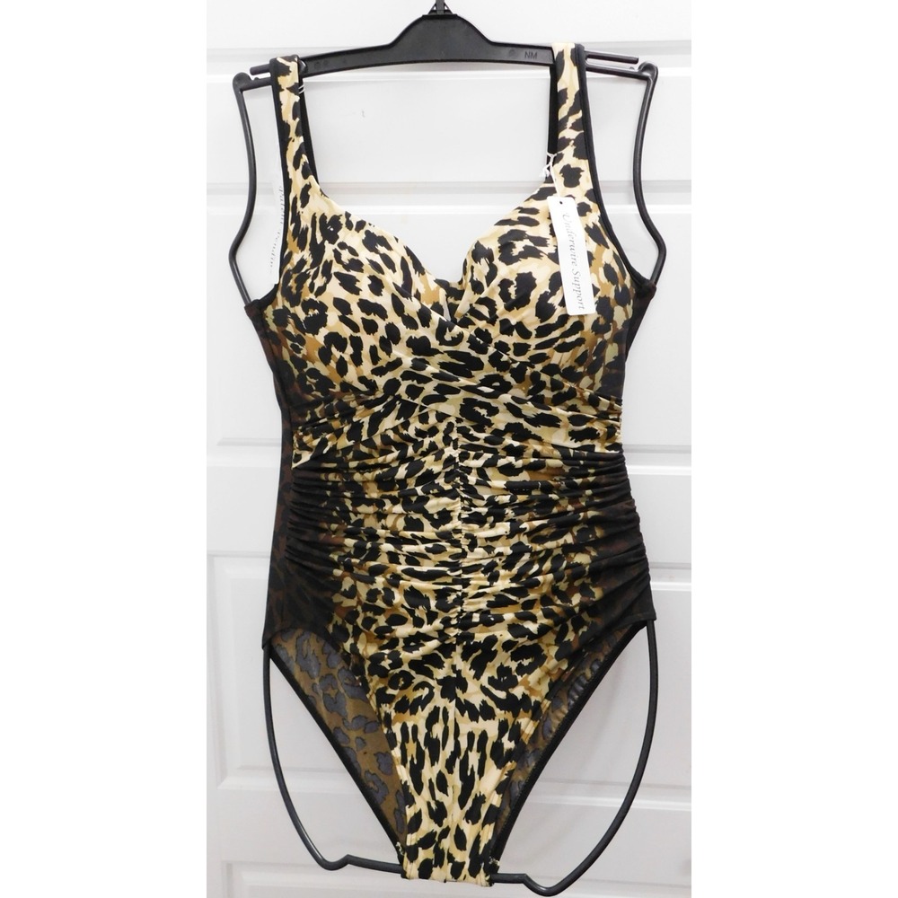 New Miraclesuit Animal Print Ruched Bathing Swim Suit sz 12
